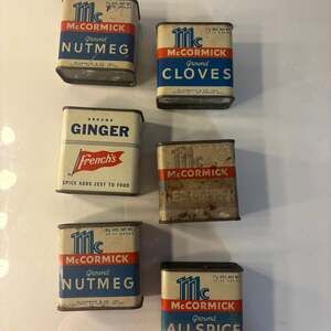 Lot of 6 Vintage Spice Tins - McCormick & French's Metal Cans